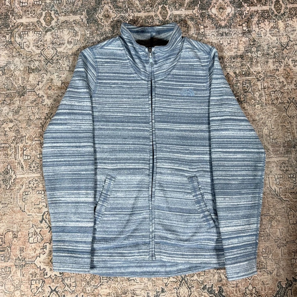 The North Face Jacket Womens M Blue Striped Fleece Lined Full-Zip Outdoor Hiking